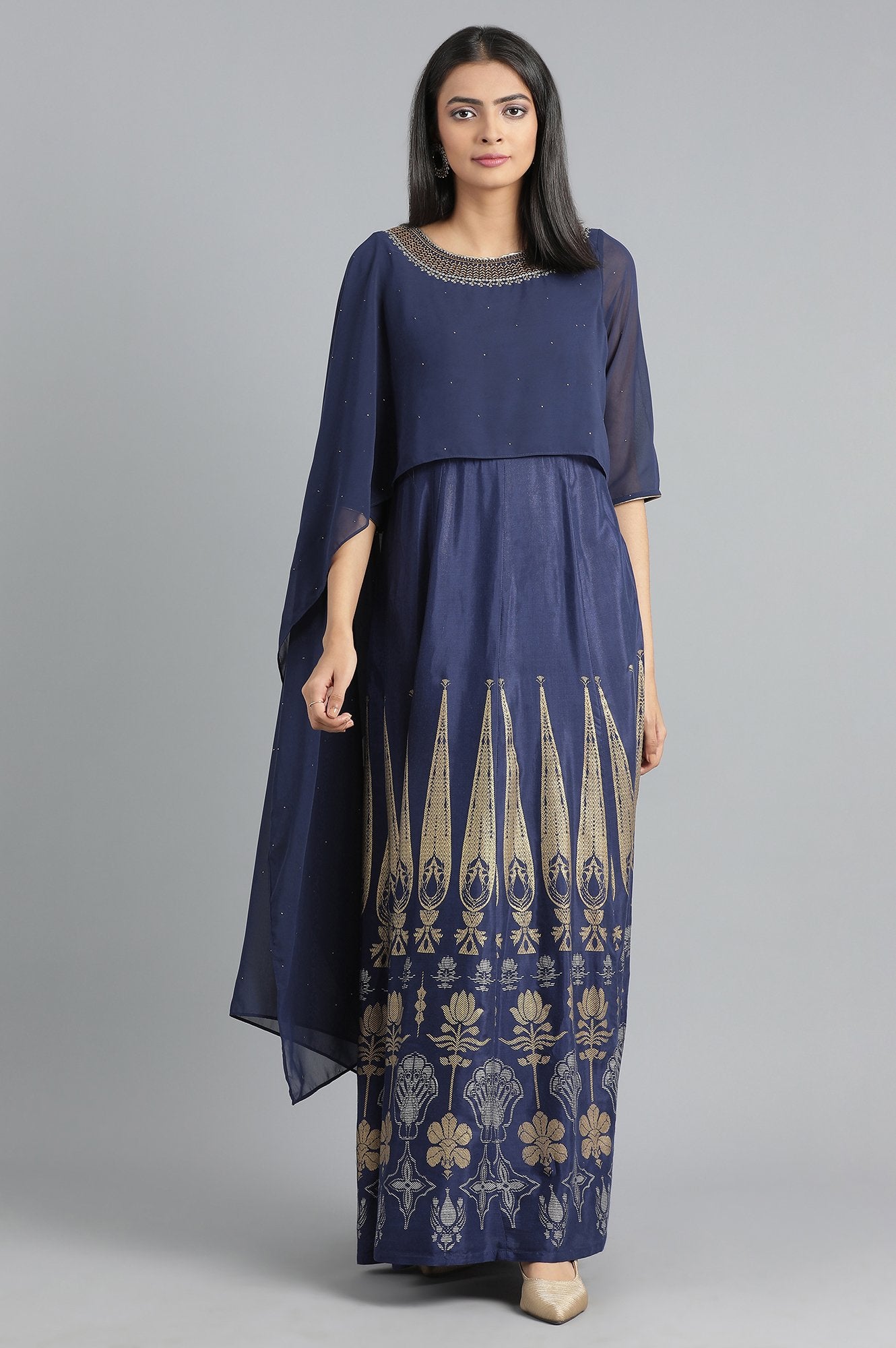 Blue Round Neck Printed kurta