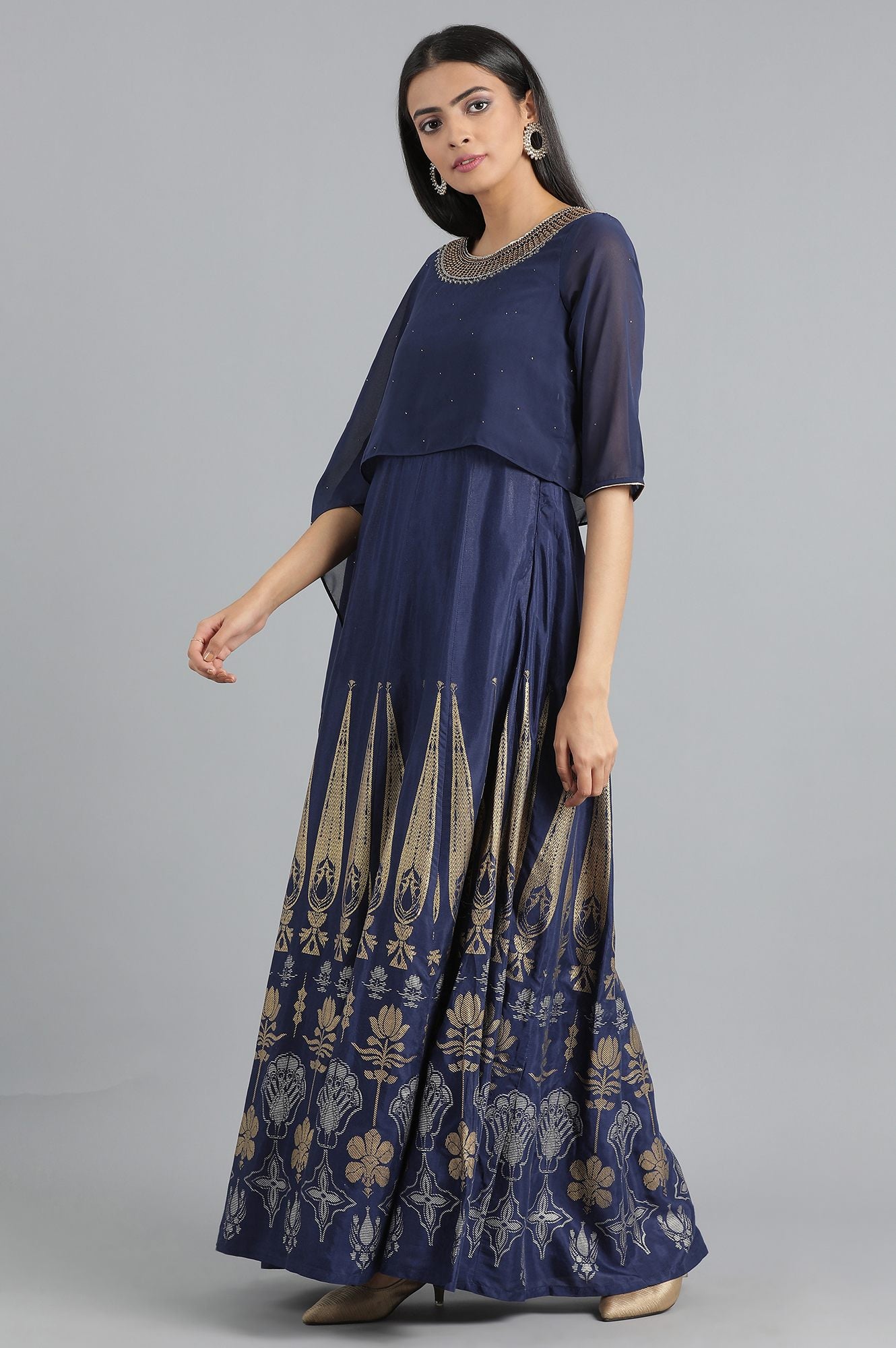 Blue Round Neck Printed kurta