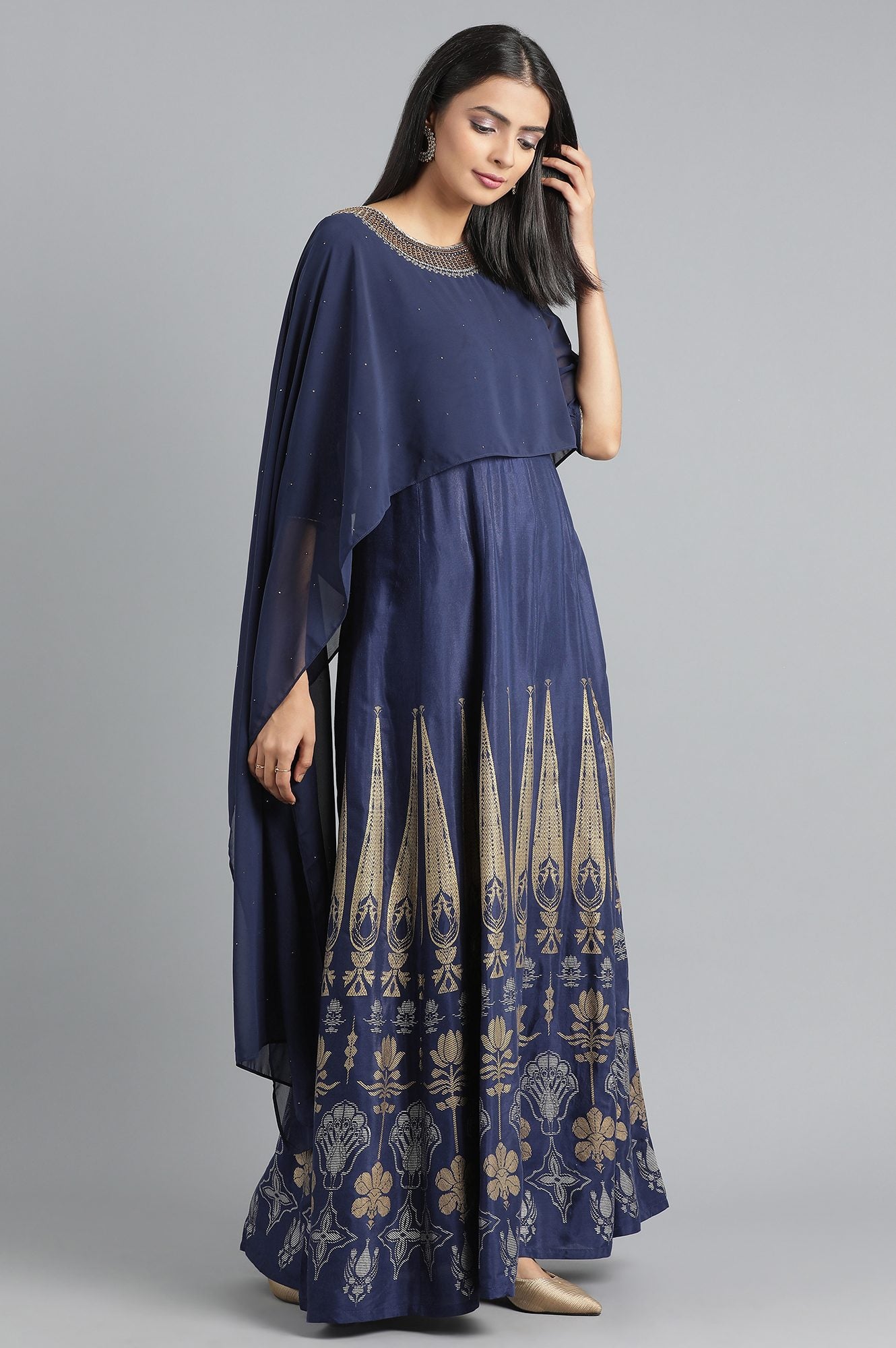 Blue Round Neck Printed kurta