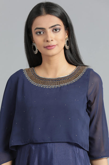 Blue Round Neck Printed kurta