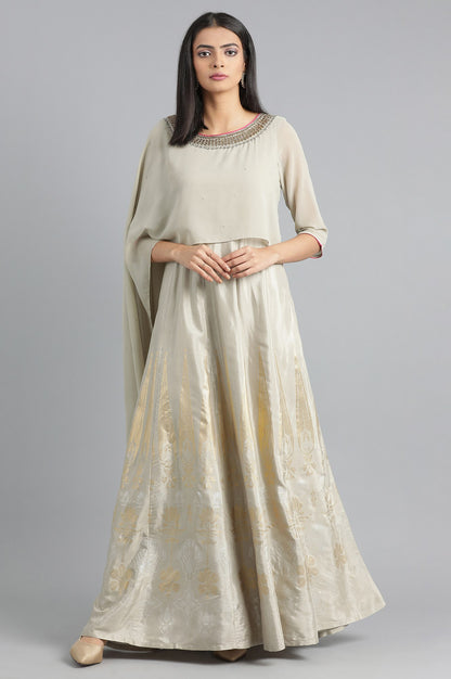 Grey Round Neck Cape Sleeves kurta