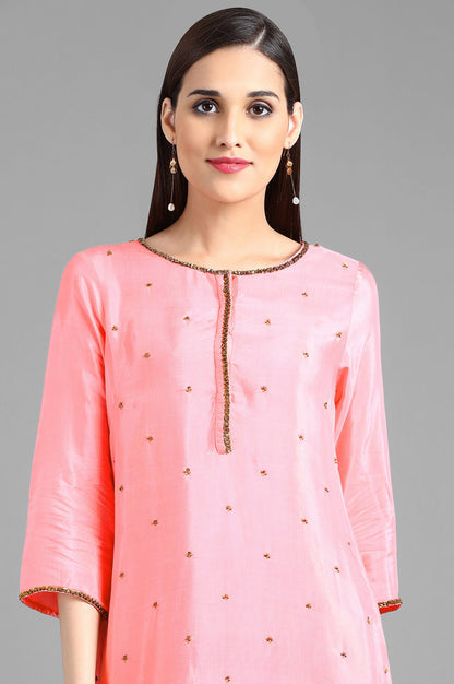 Pink Round Neck Solid kurta