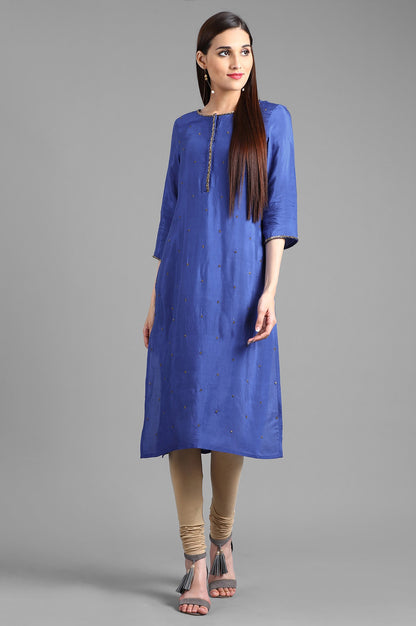 Blue Round Neck Solid kurta