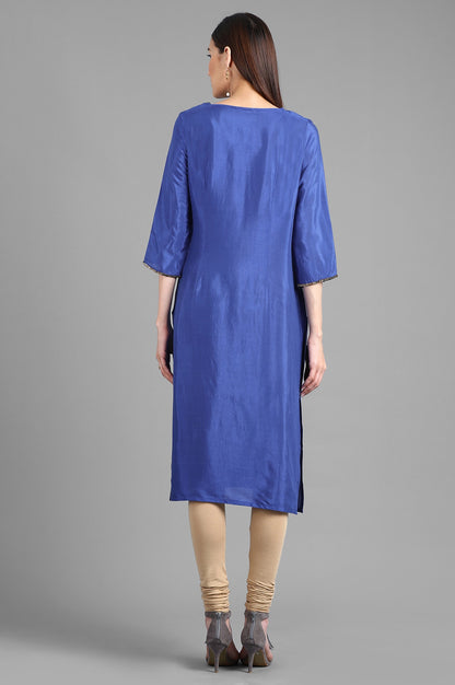 Blue Round Neck Solid kurta