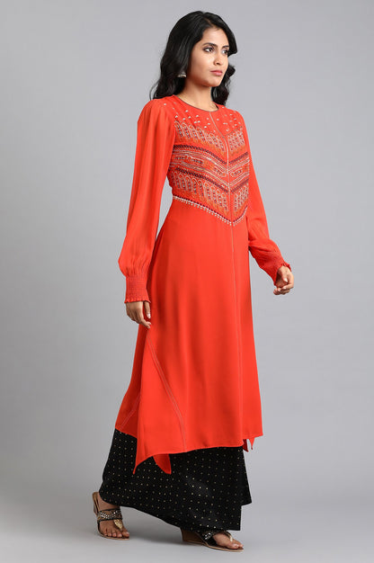 Orange Round Neck Full Sleeves kurta