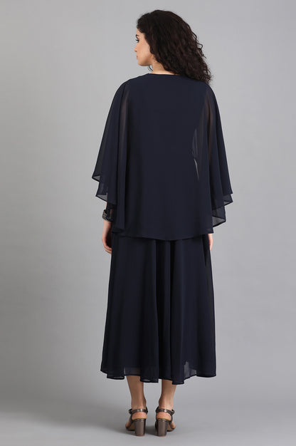 Blue Round Neck Cape Sleeves kurta