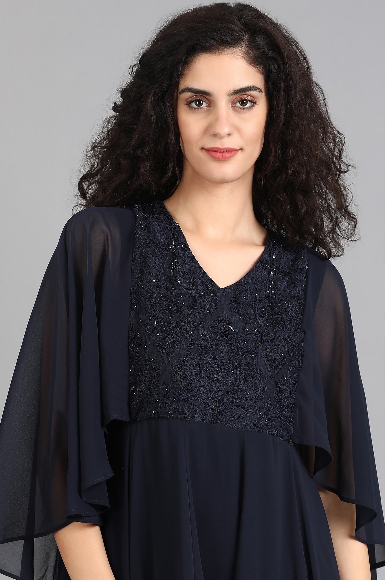 Blue Round Neck Cape Sleeves kurta