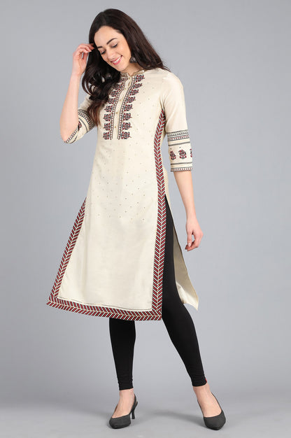 Ecru Mandarin Neck Solid kurta