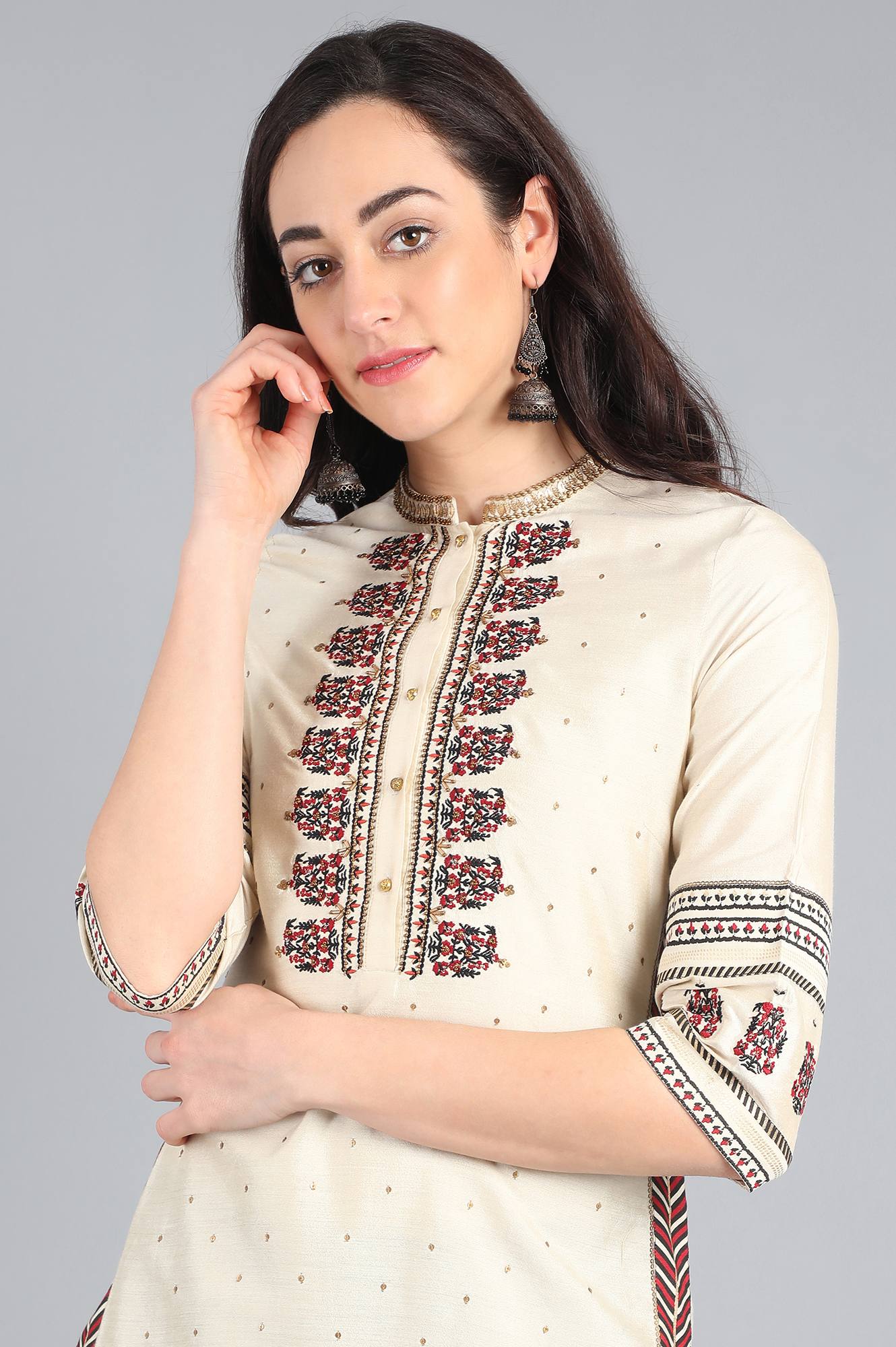 Ecru Mandarin Neck Solid kurta