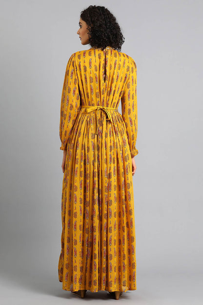 Yellow Mandarin Neck Printed kurta