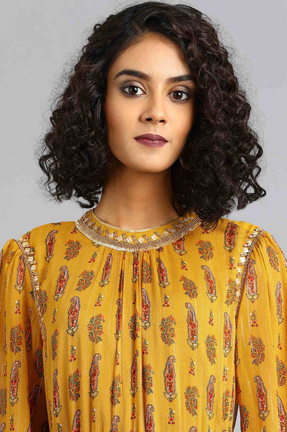 Yellow Mandarin Neck Printed kurta