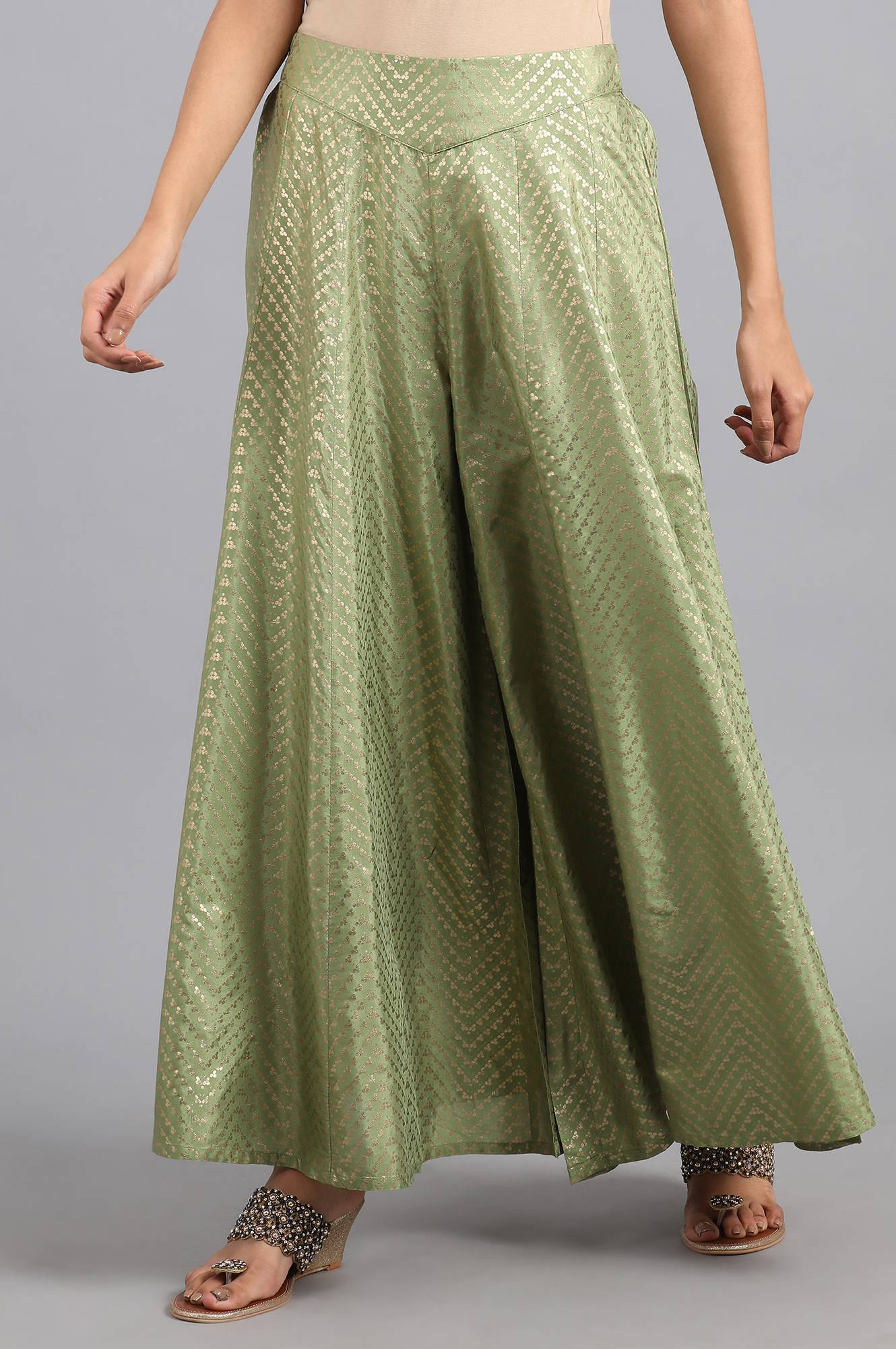 Green Printed Flared Culottes