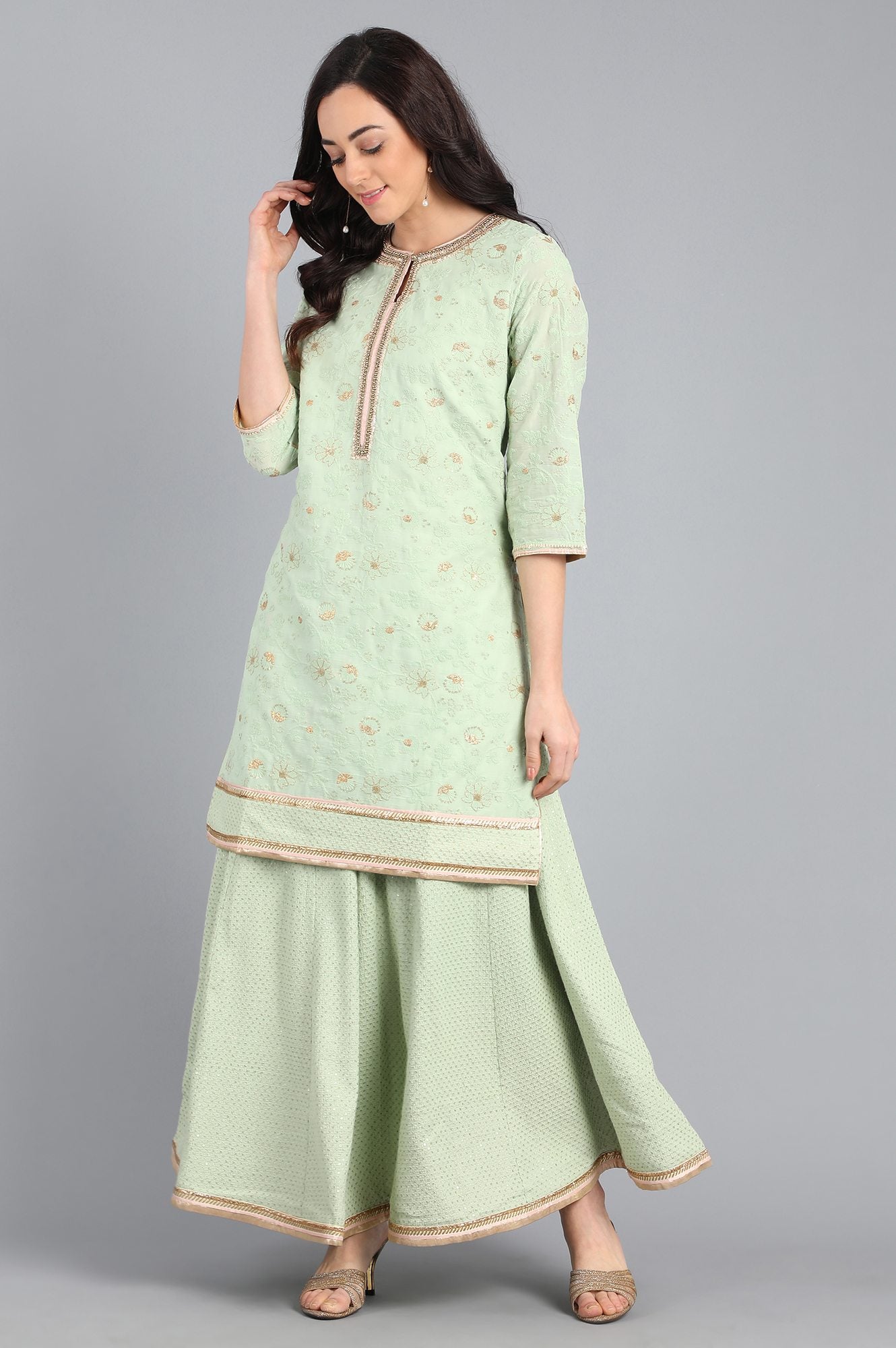 Light Green Round Neck Embellished kurta Set