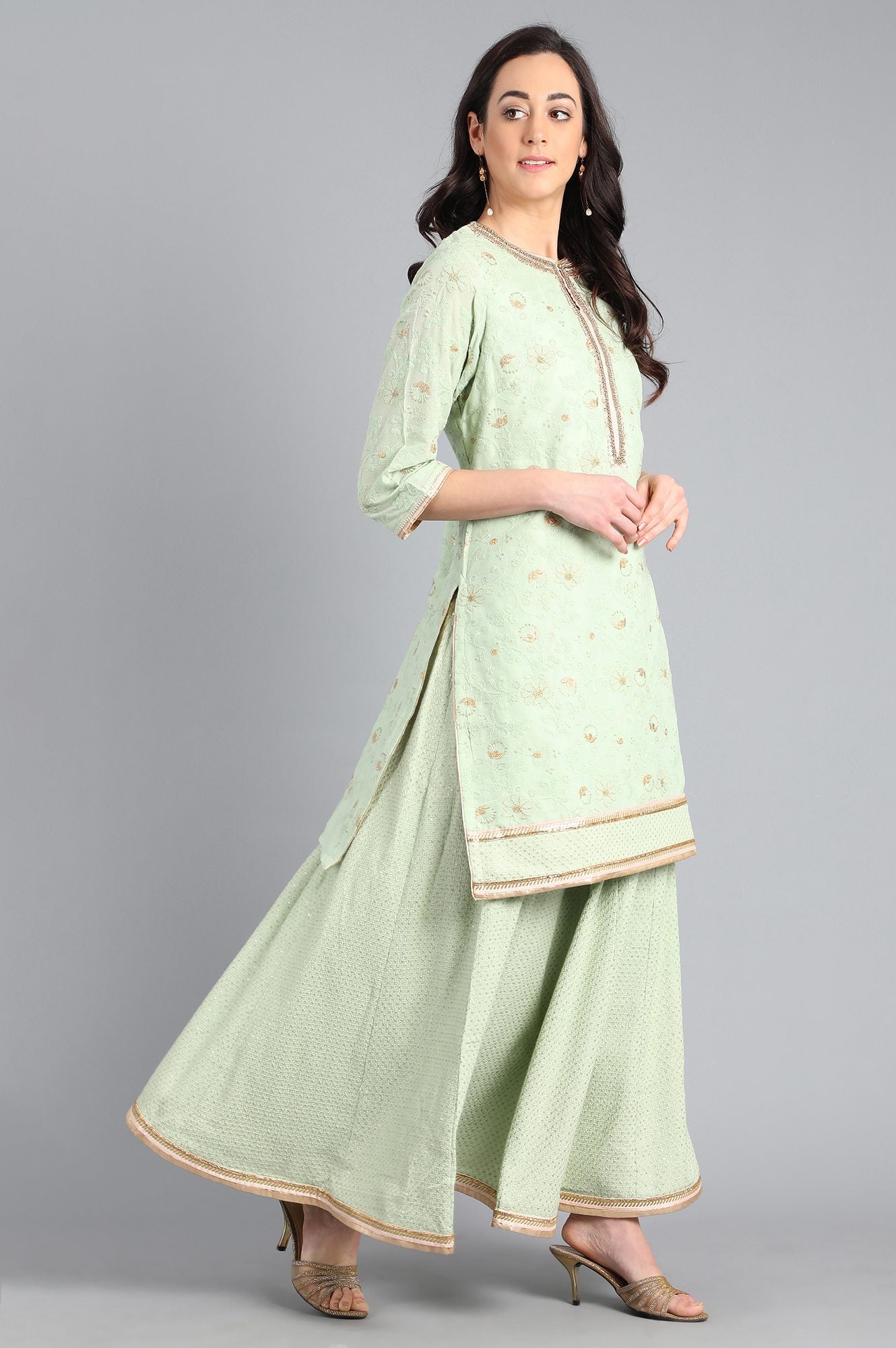 Light Green Round Neck Embellished kurta Set