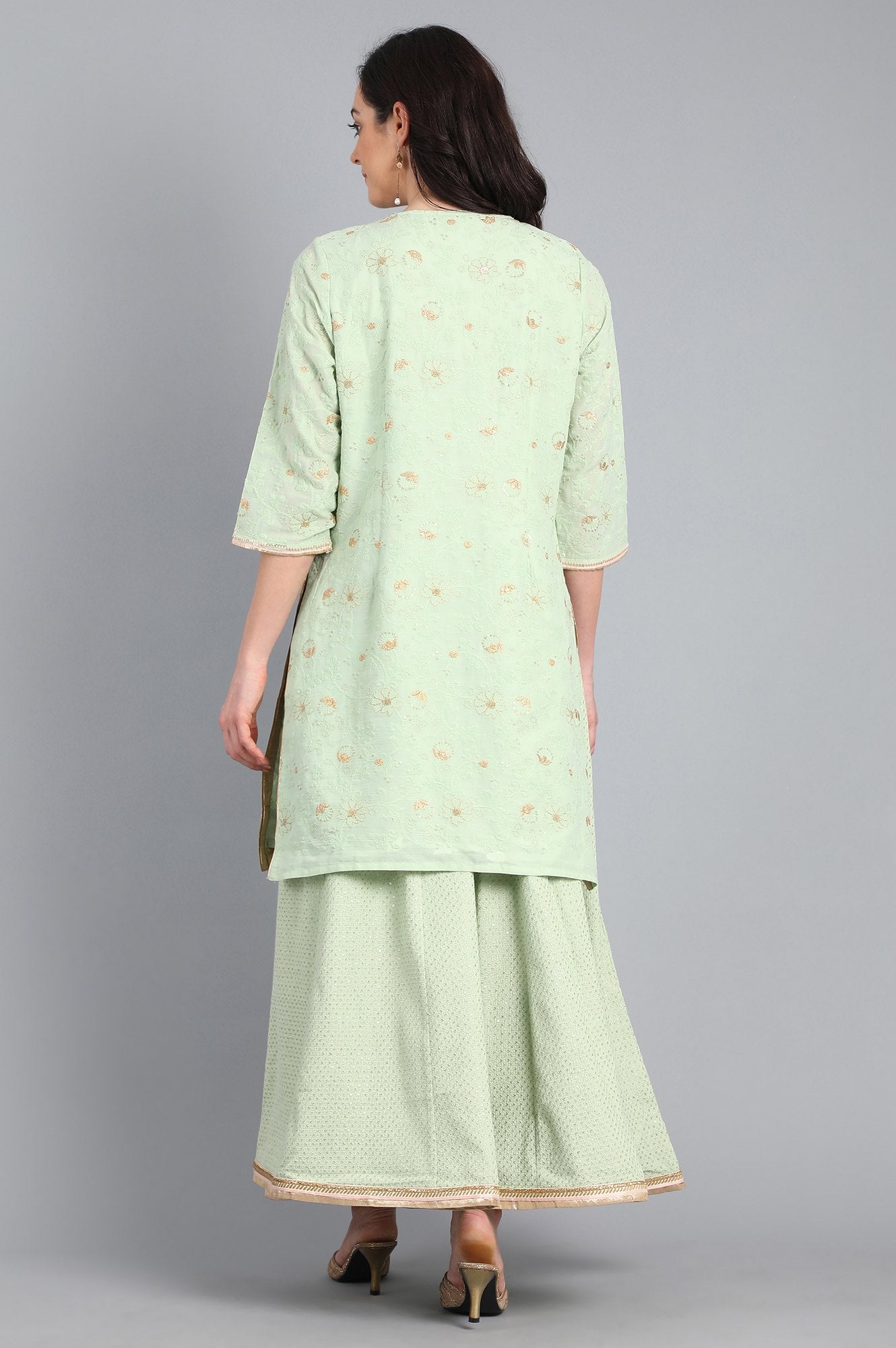 Light Green Round Neck Embellished kurta Set