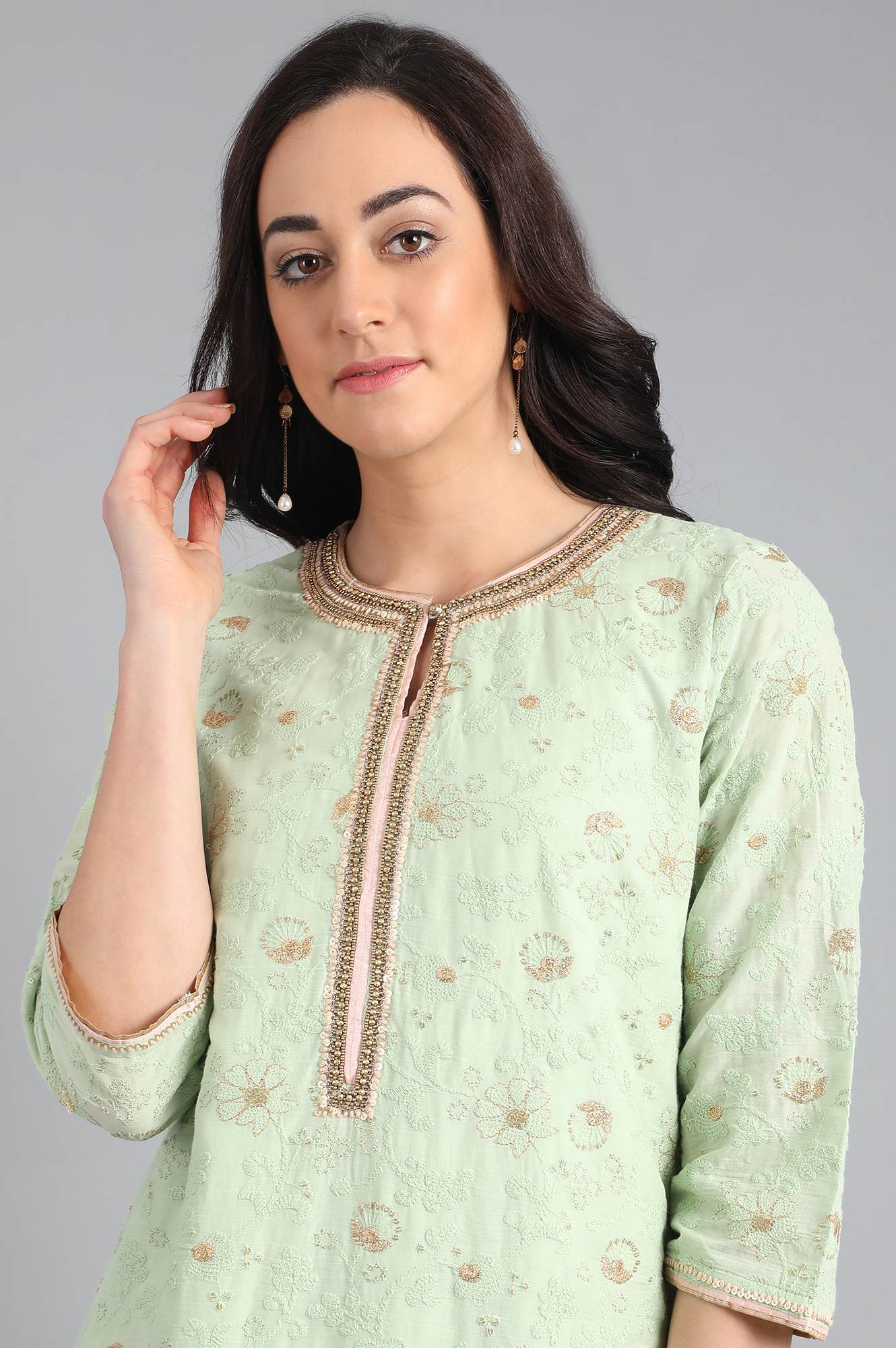 Light Green Round Neck Embellished kurta Set