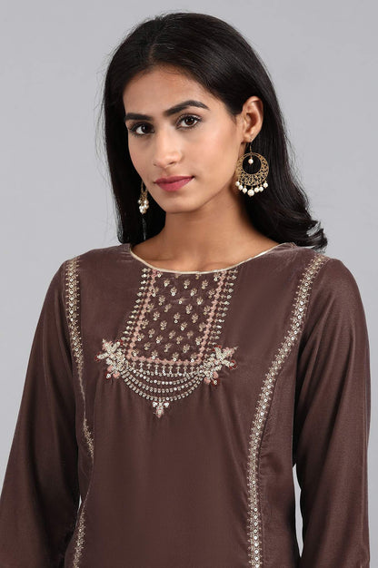 Grey Round Neck Velvet Winter kurta