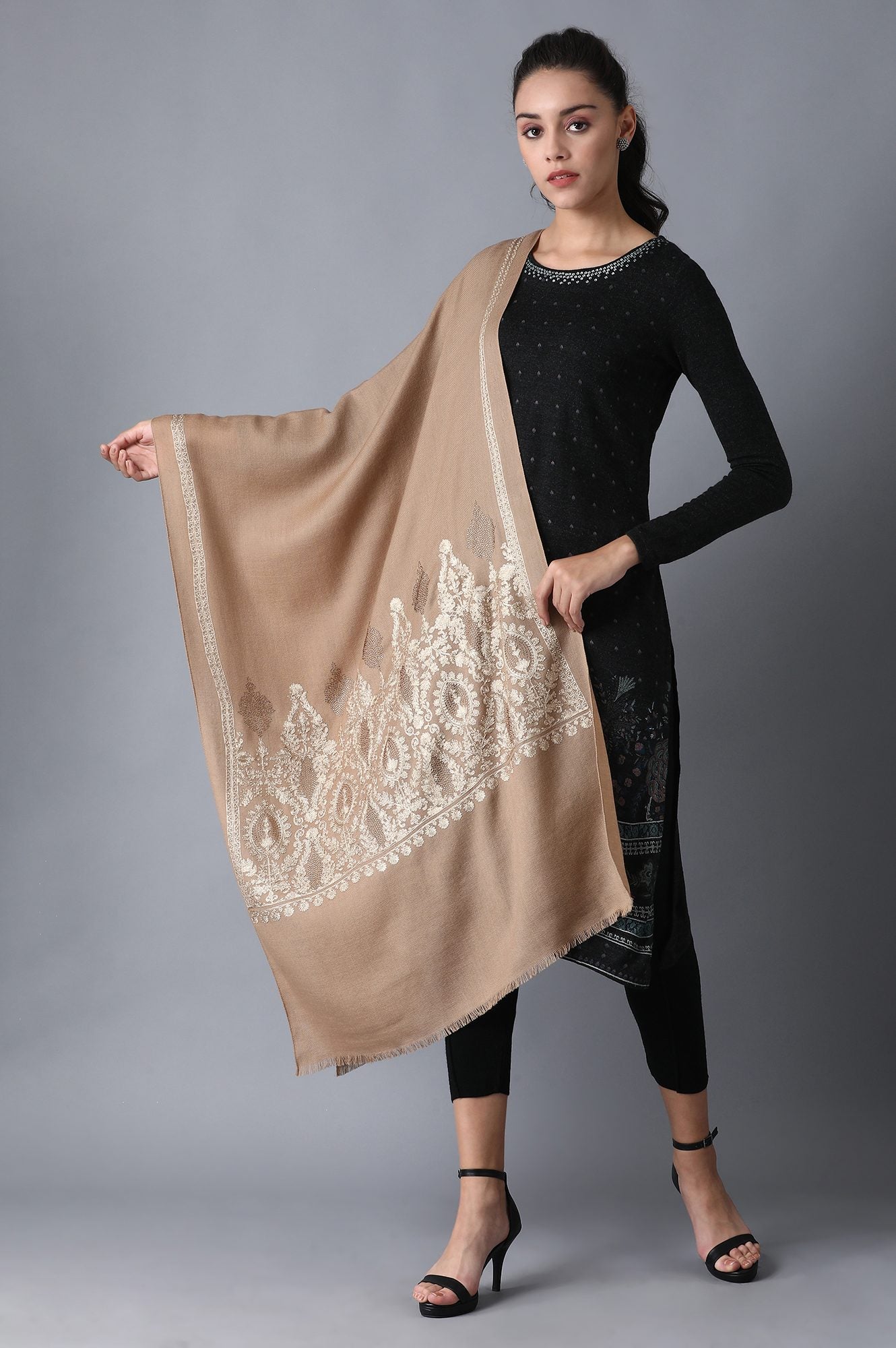 Gold Aari Embroidered Shawl