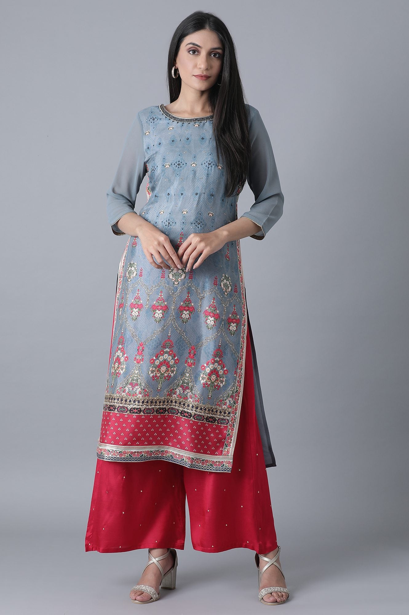 Grey Floral Print kurta