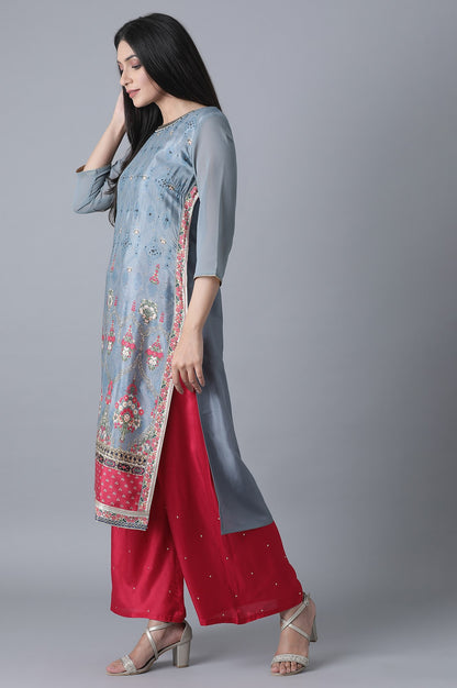 Grey Floral Print kurta