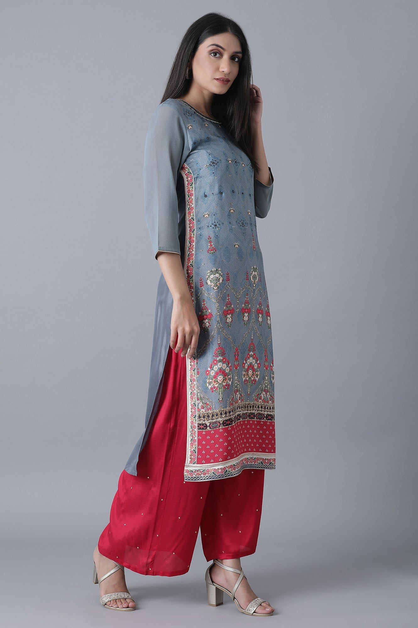 Grey Floral Print kurta