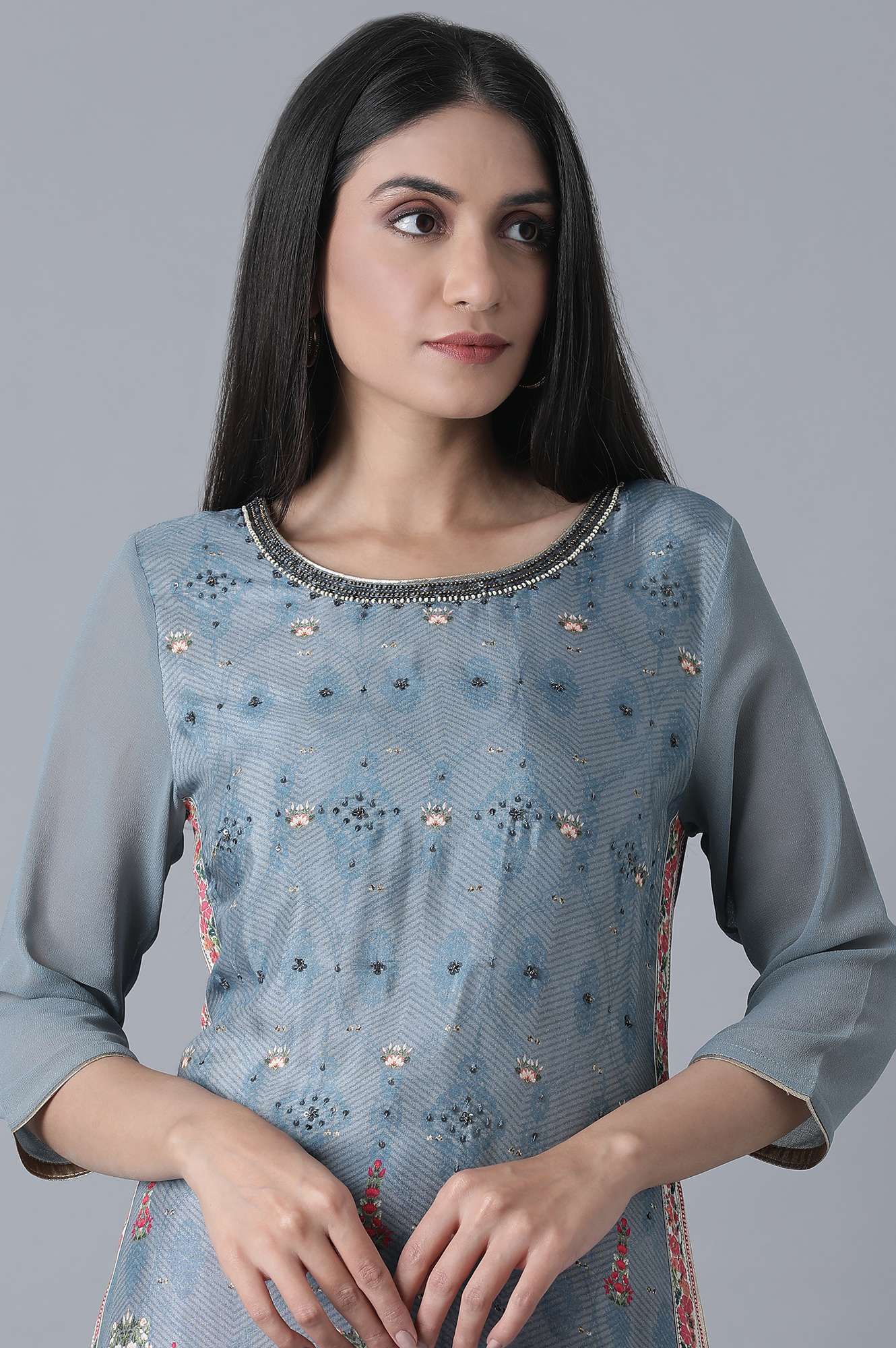 Grey Floral Print kurta