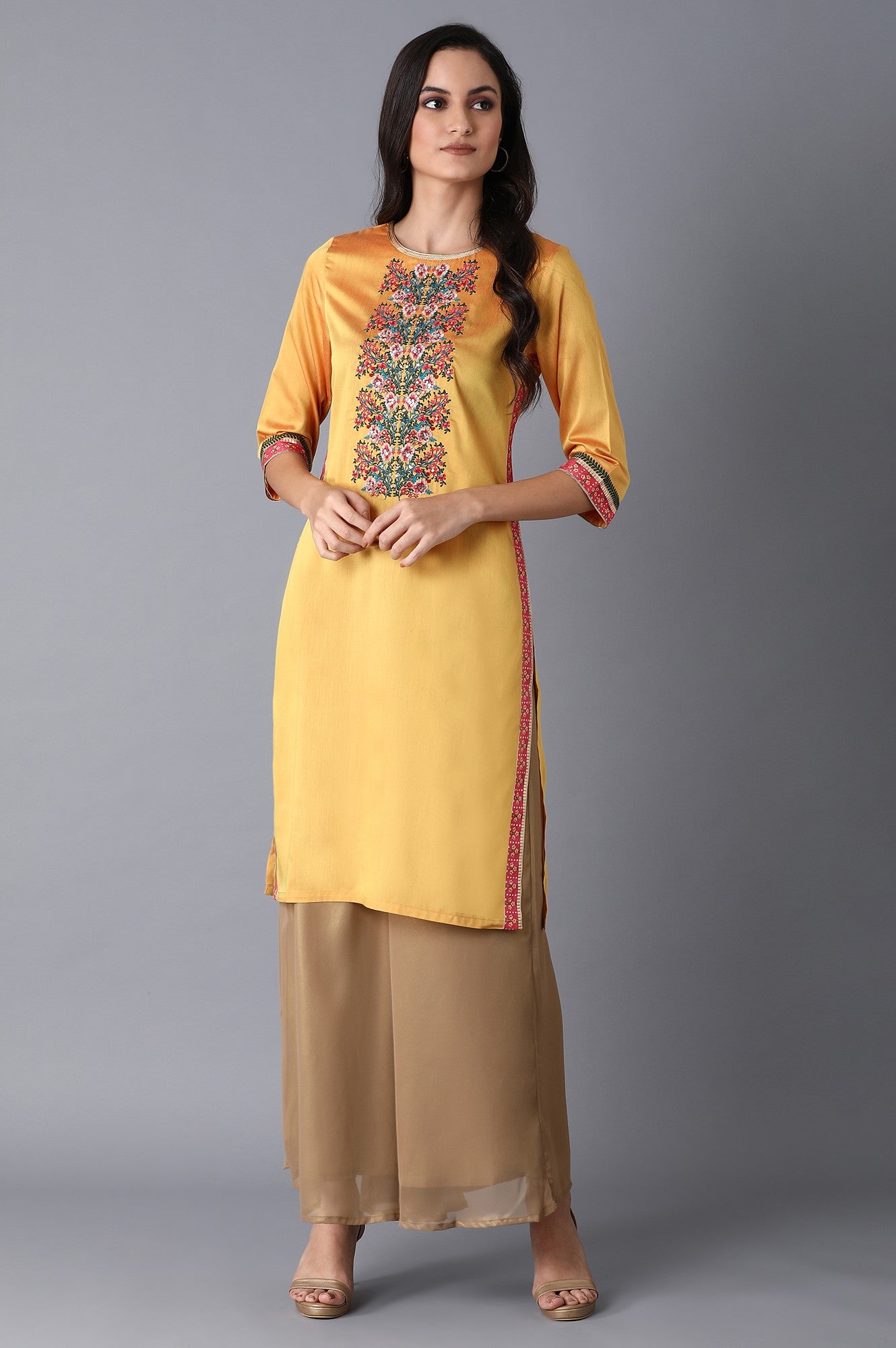 Yellow Multicoloured Embroidered kurta