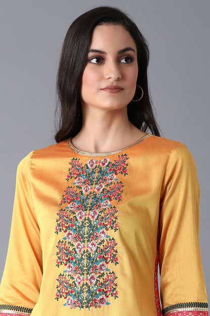 Yellow Multicoloured Embroidered kurta