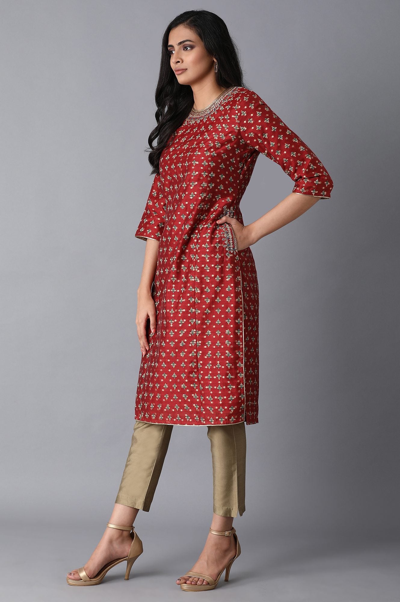 Dark Red Jacquard kurta