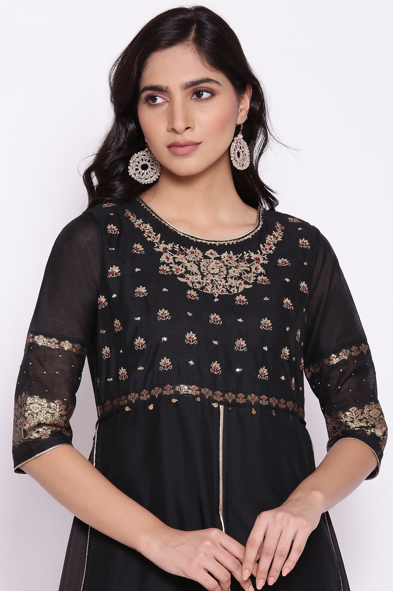 Black Jacquard Mock Layered Dress