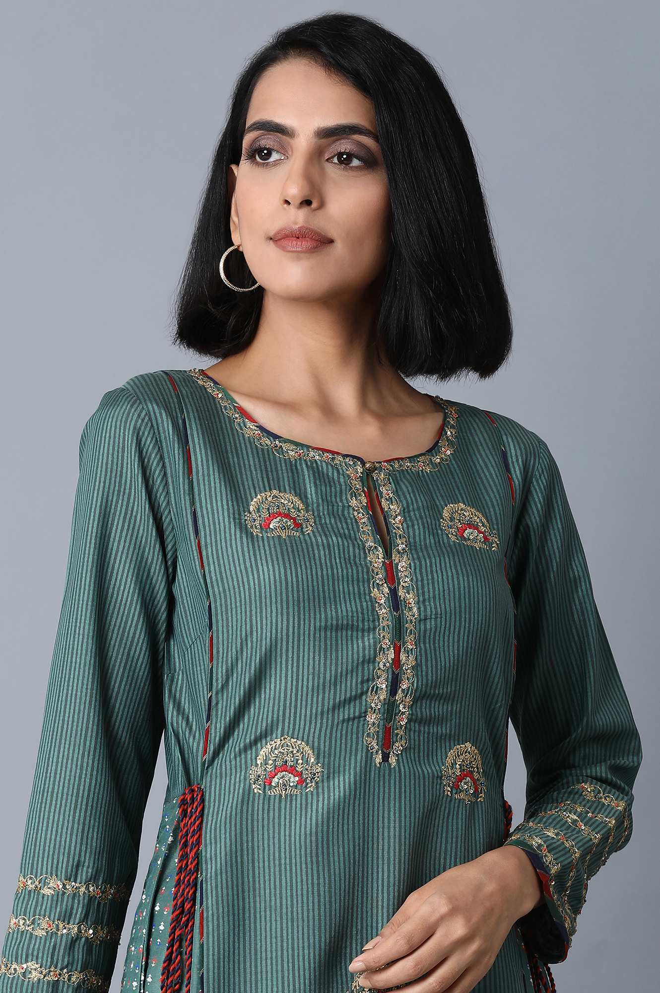 Dark Green Panelled kurta