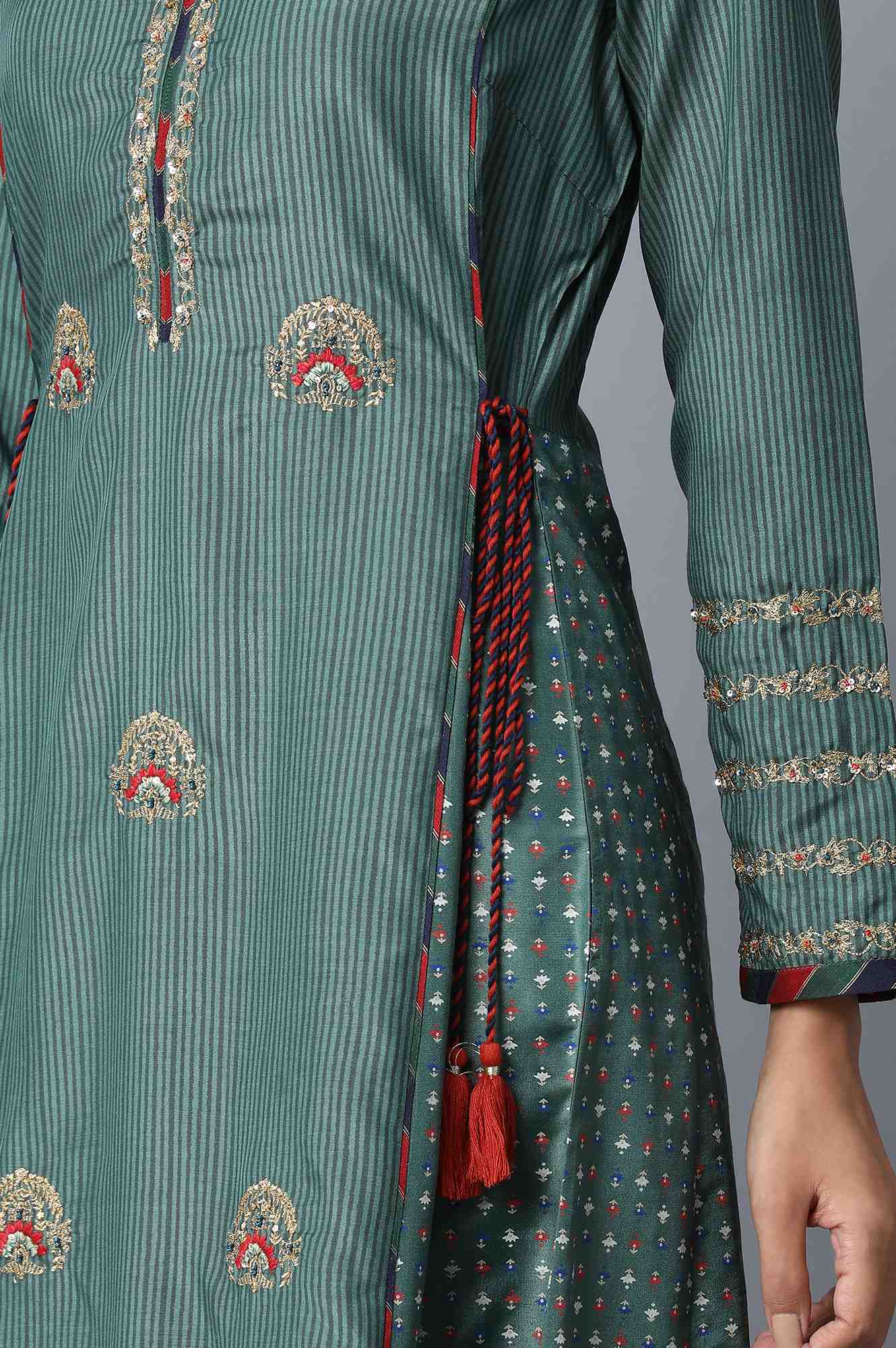 Dark Green Panelled kurta