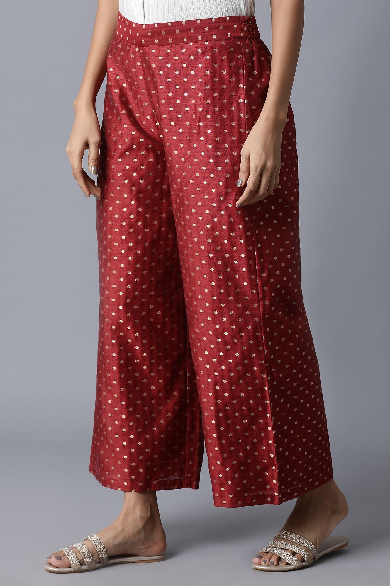 Dark Red Jacquard Parallel Pants