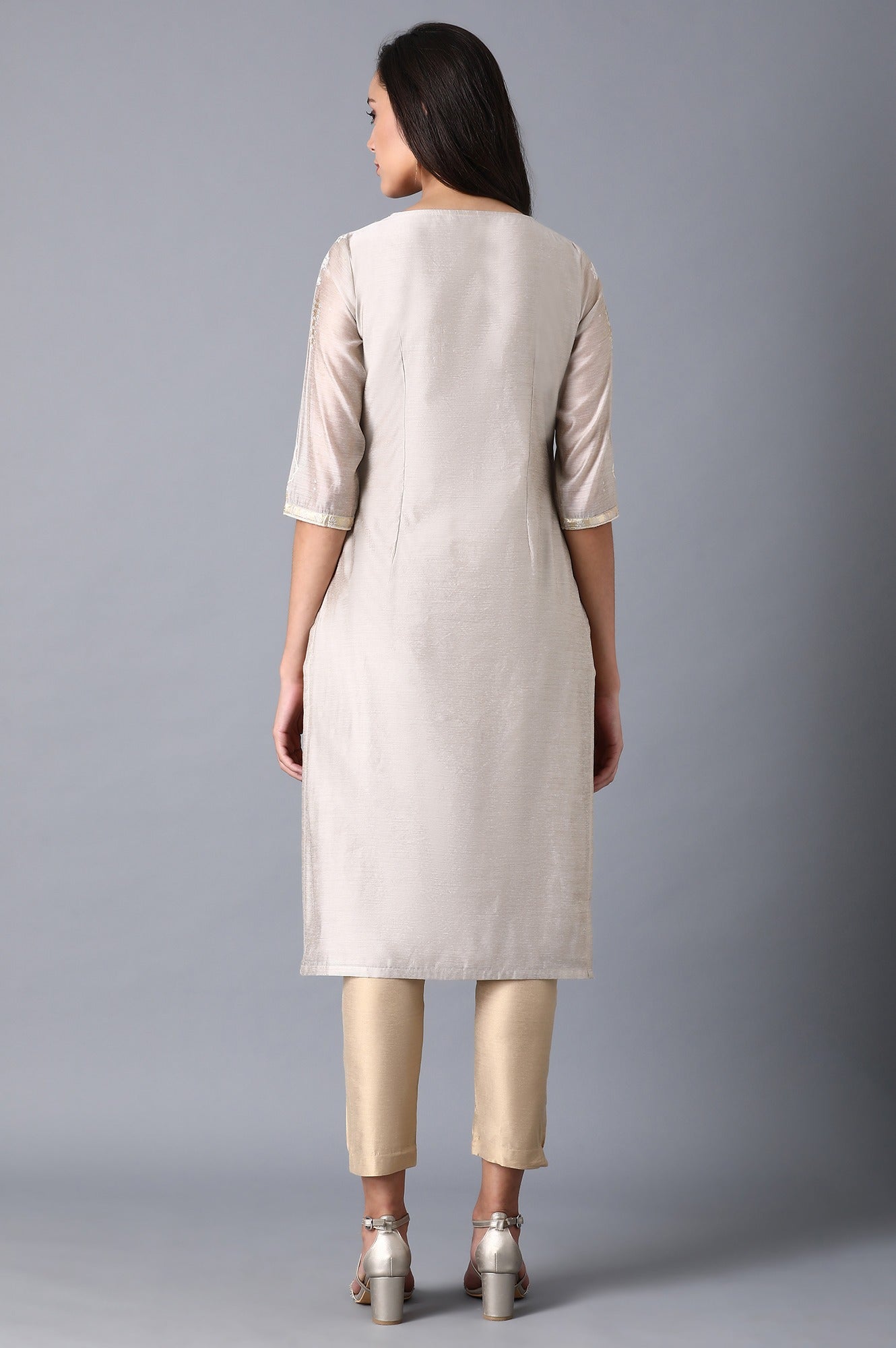 Beige Multicoloured Chanderi kurta