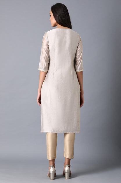 Beige Multicoloured Chanderi kurta