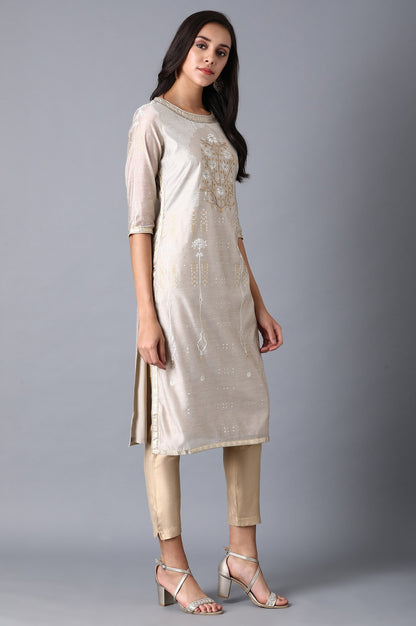 Beige Multicoloured Chanderi kurta