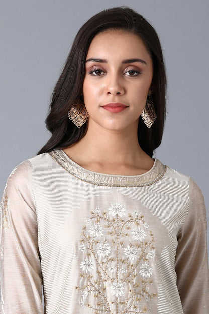 Beige Multicoloured Chanderi kurta