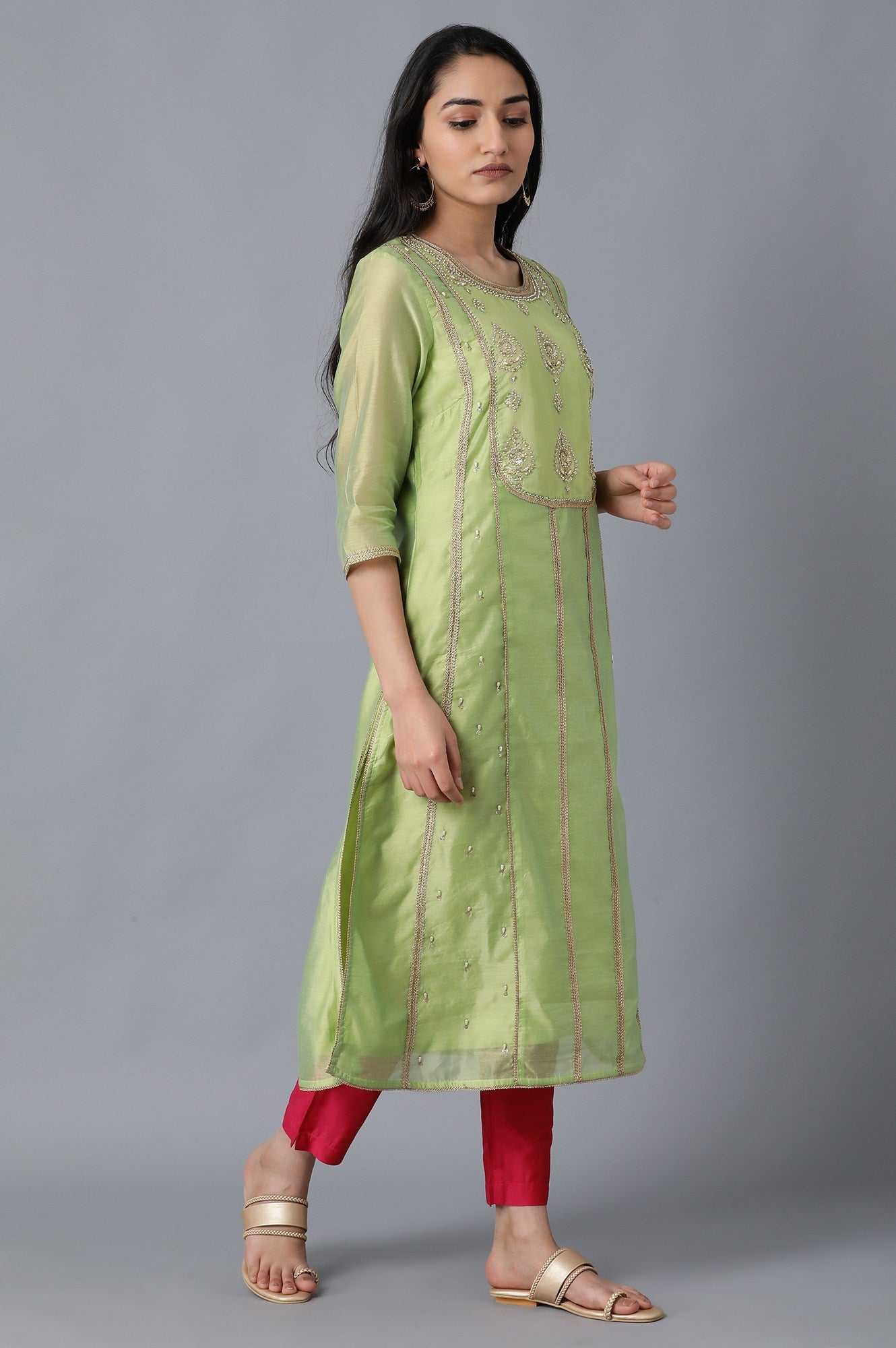 Light Green Round Neck Embellished kurta