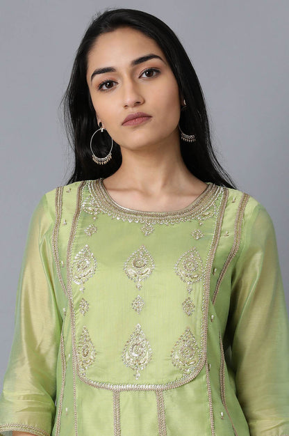 Light Green Round Neck Embellished kurta