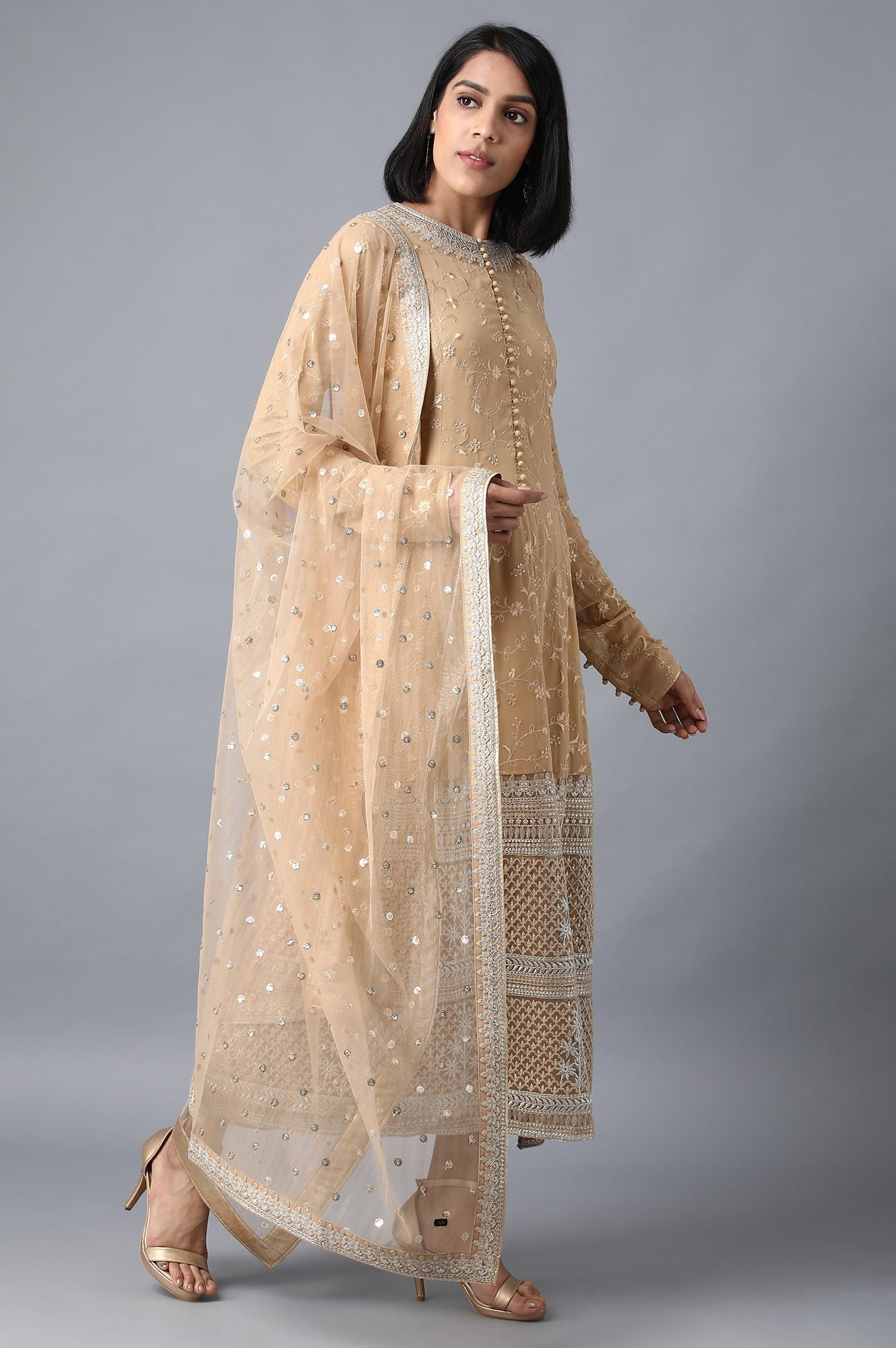 Beige Round Neck kurta Set