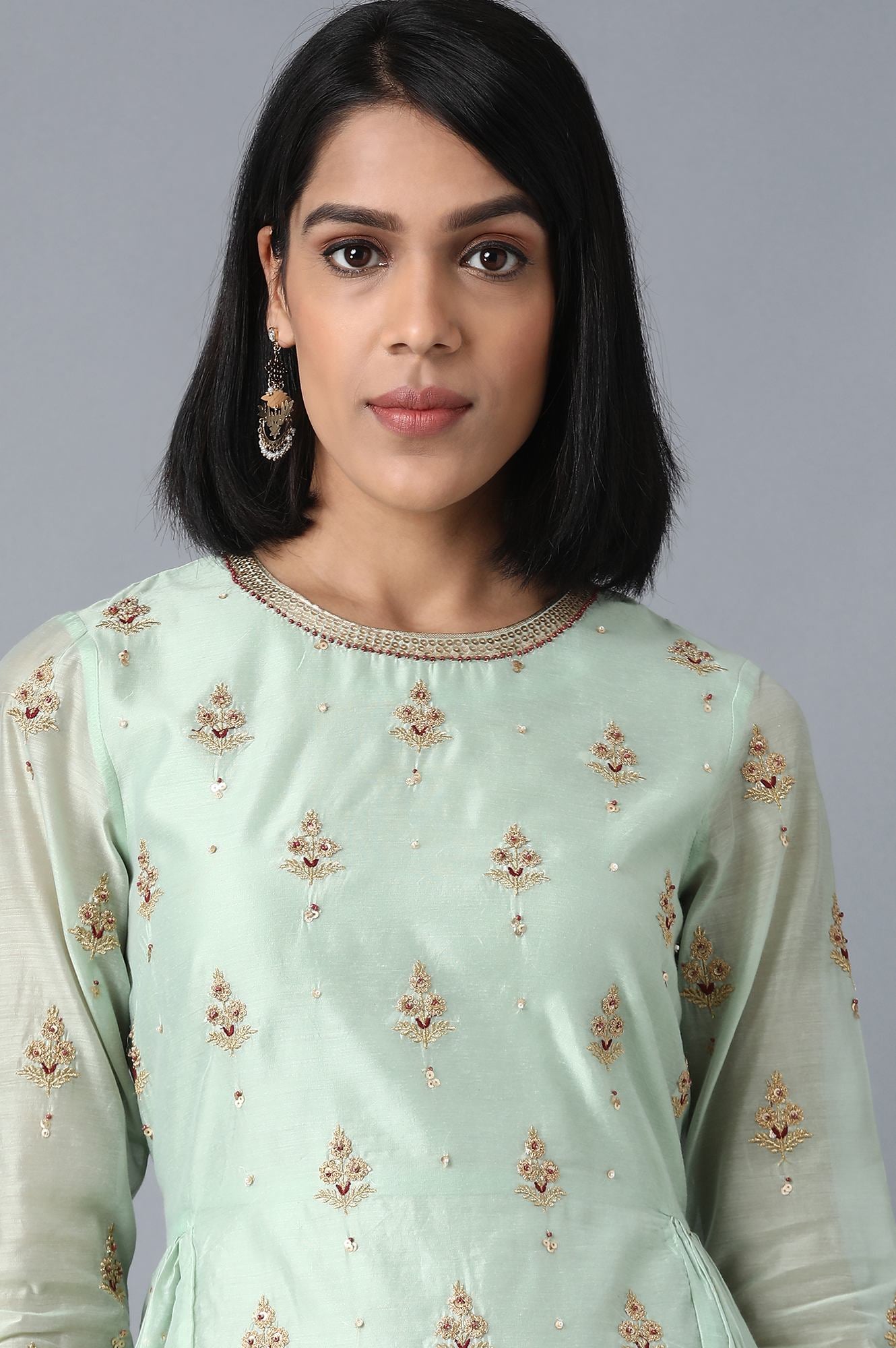 Green Round Neck kurta Set