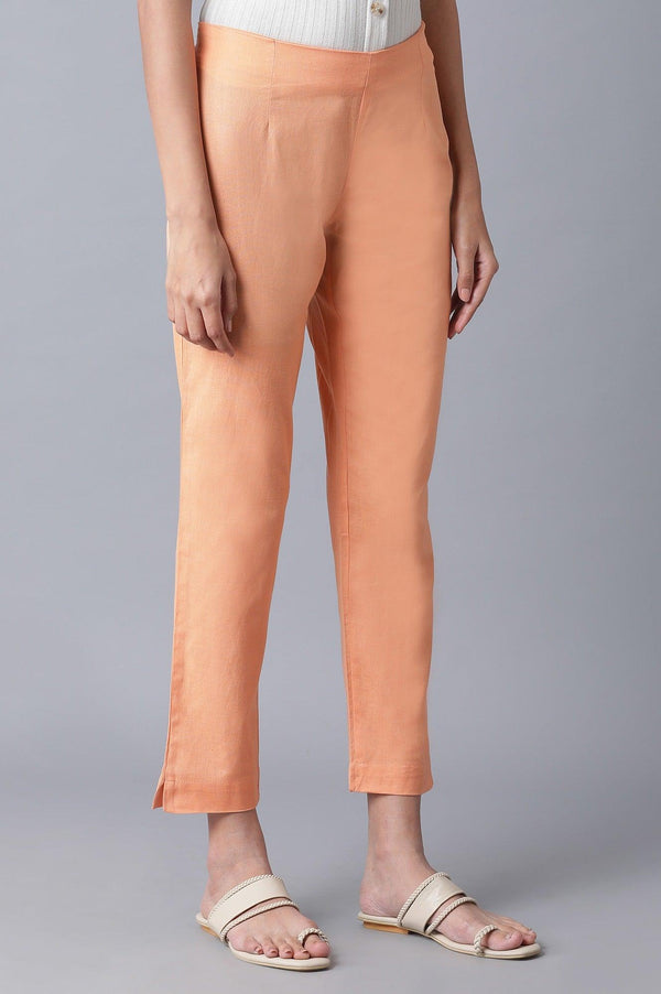 Orange Solid Slim Pants