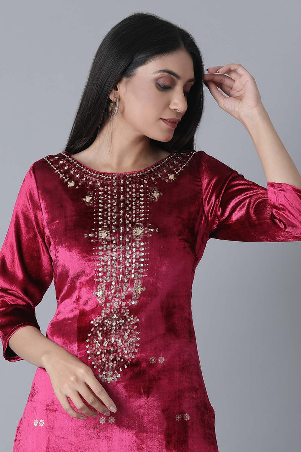 Fuchsia Printed Velvet kurta