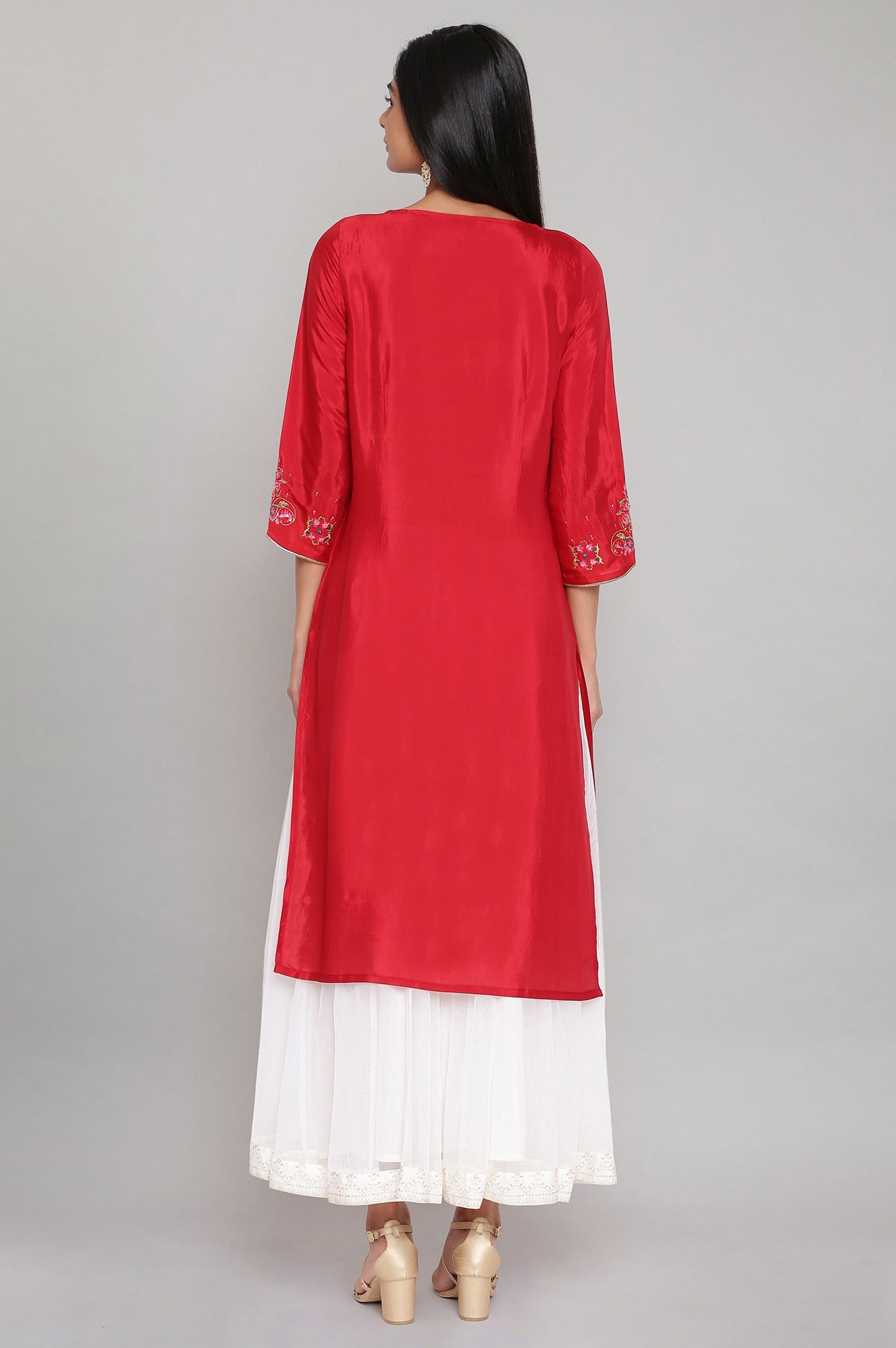 Red Solid Straight kurta