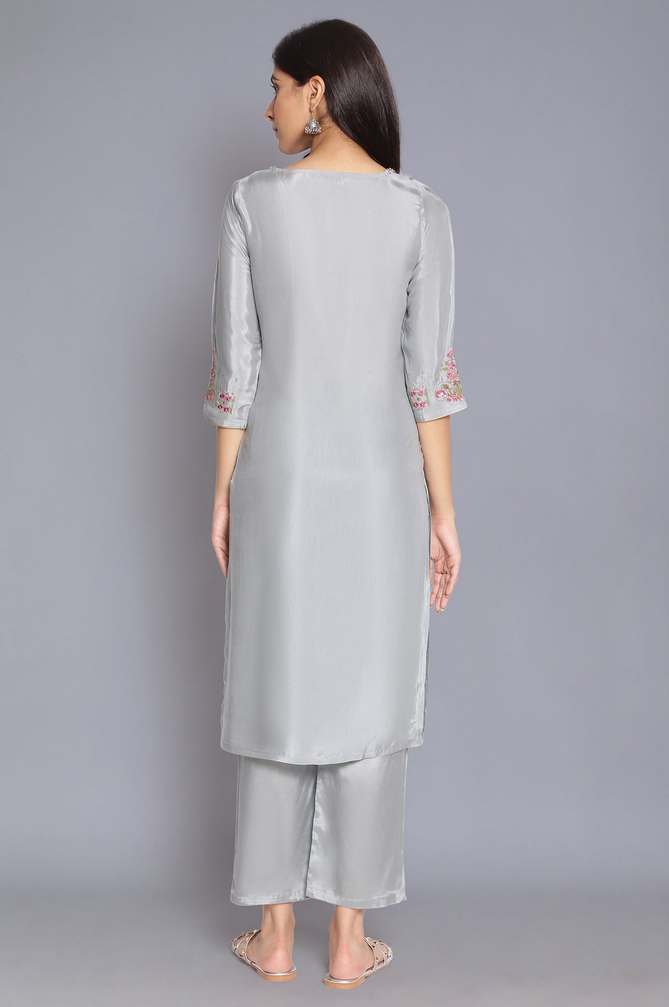 Grey Solid Straight kurta