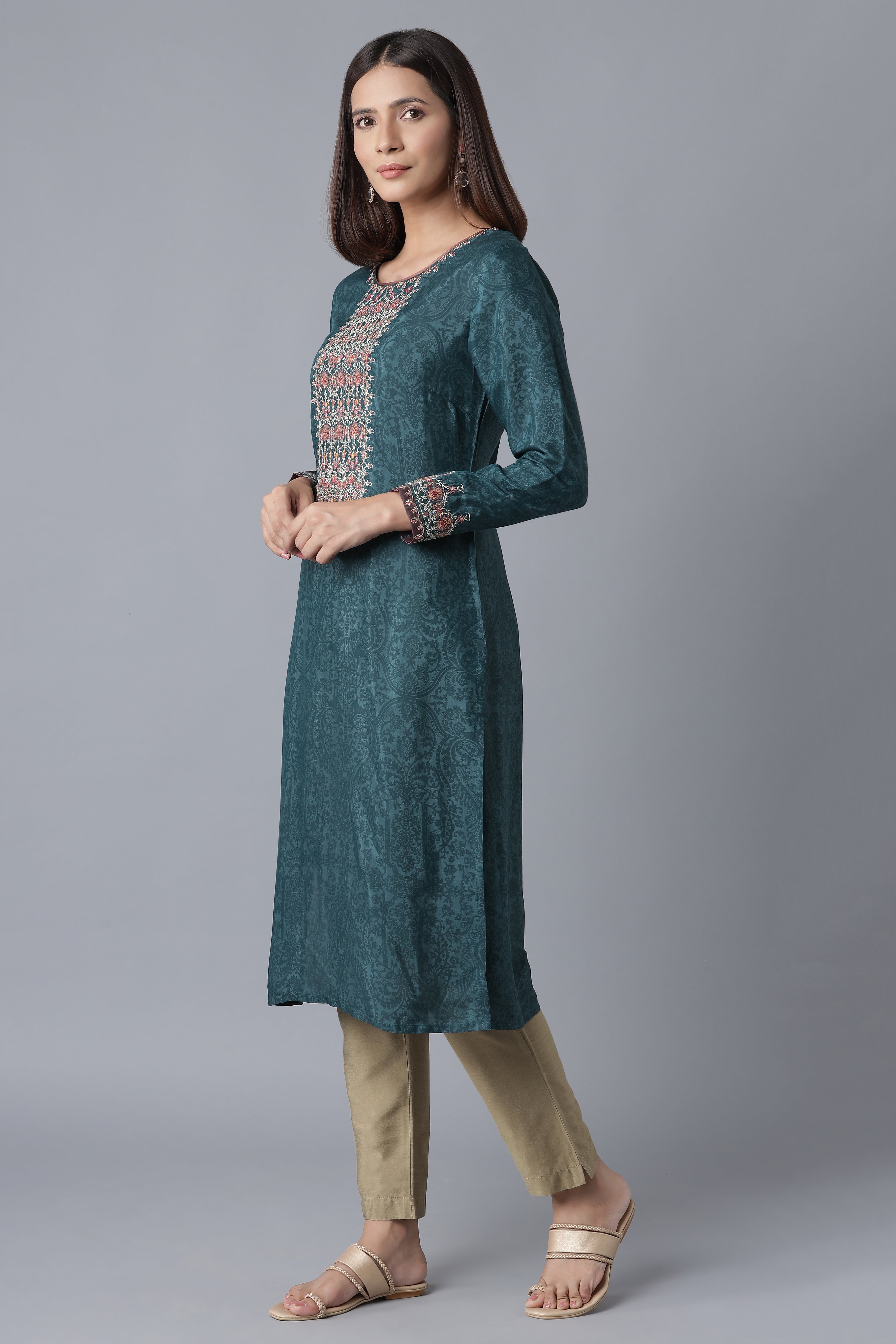 Teal Sequin Embroidered kurta