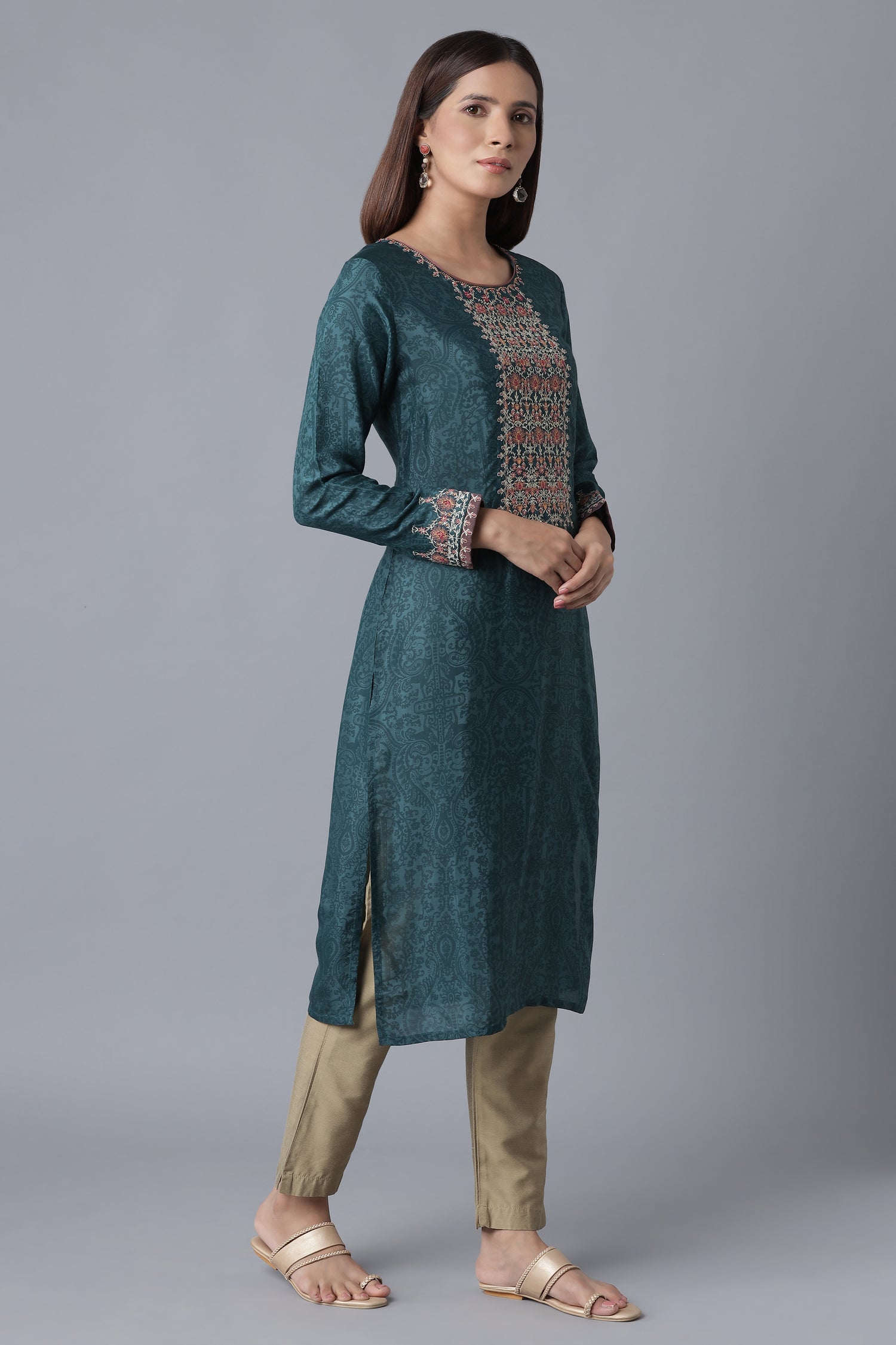 Teal Sequin Embroidered kurta