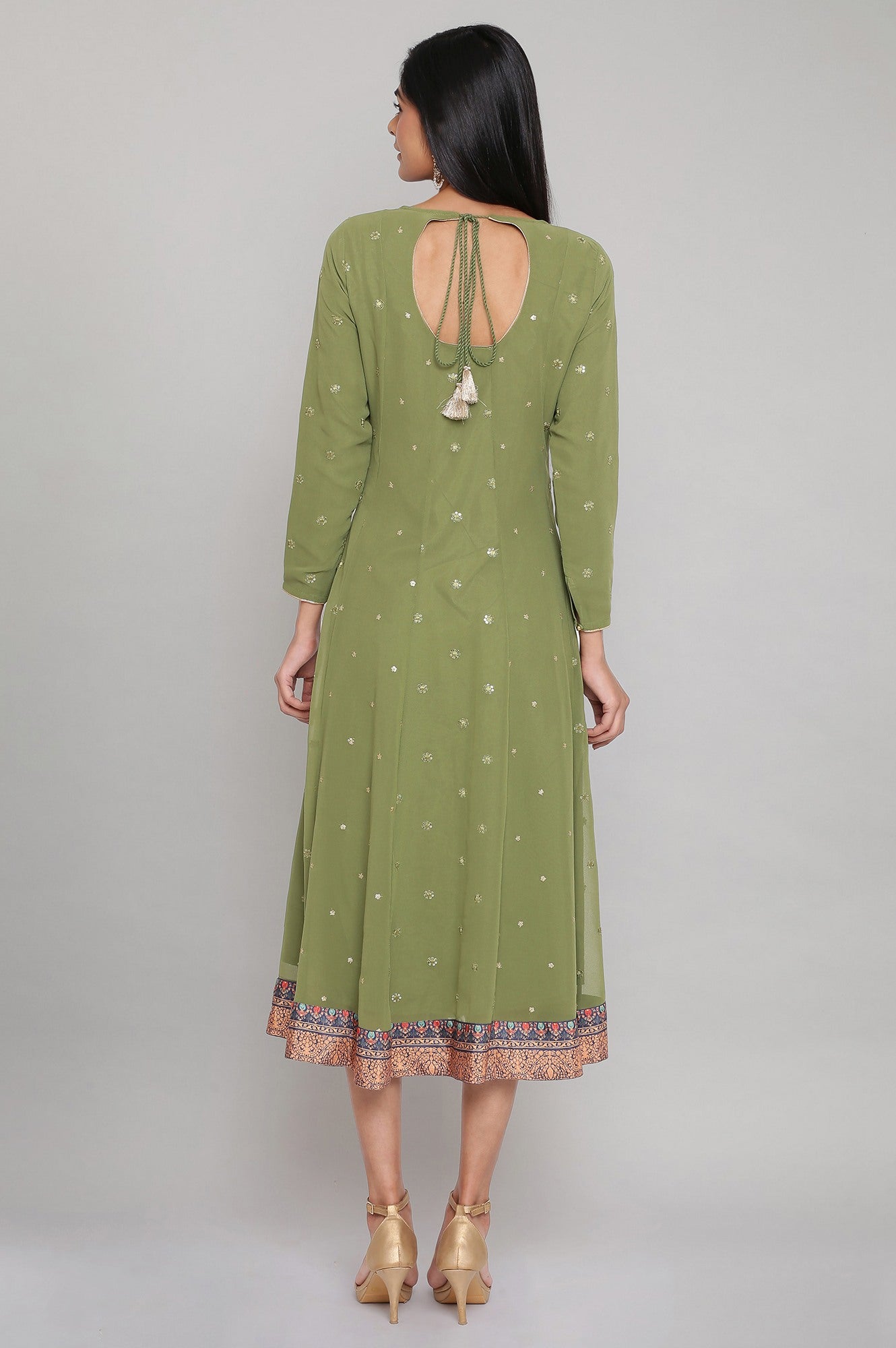 Green Embroidered Panelled Mughal Festive Gown