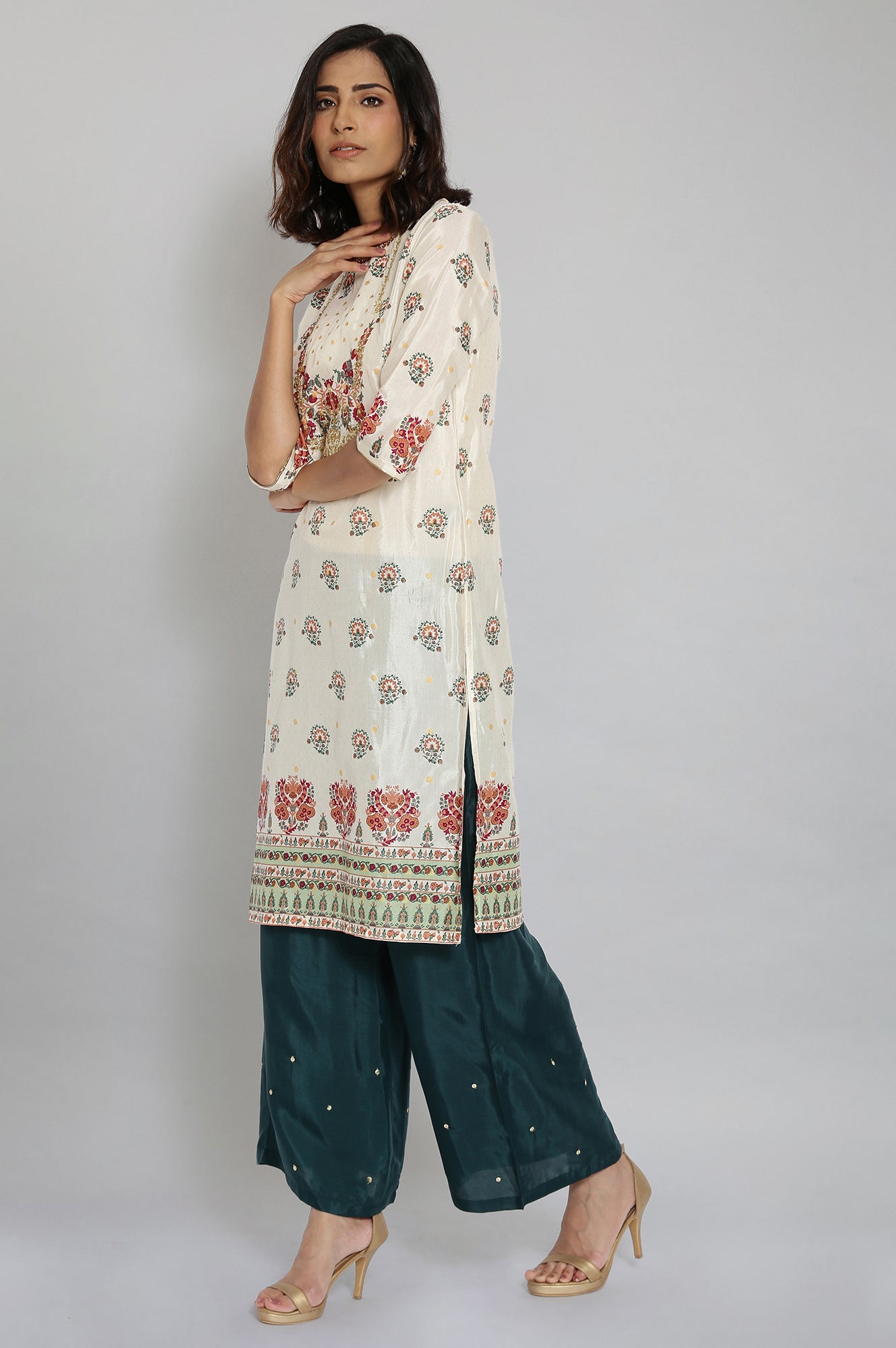 Ecru Embroidered Festive kurta