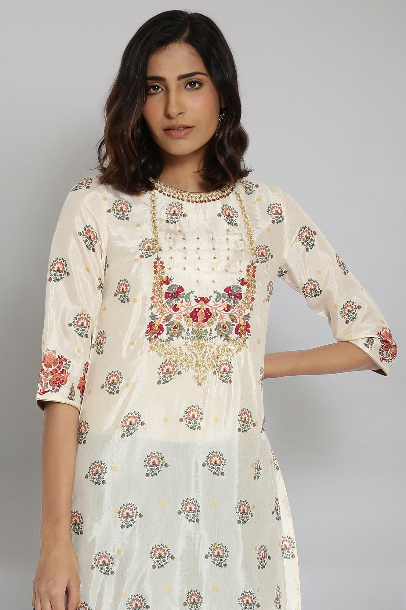 Ecru Embroidered Festive kurta